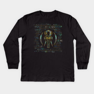 Abalone Shell Egyptian Ankh Cross Kids Long Sleeve T-Shirt